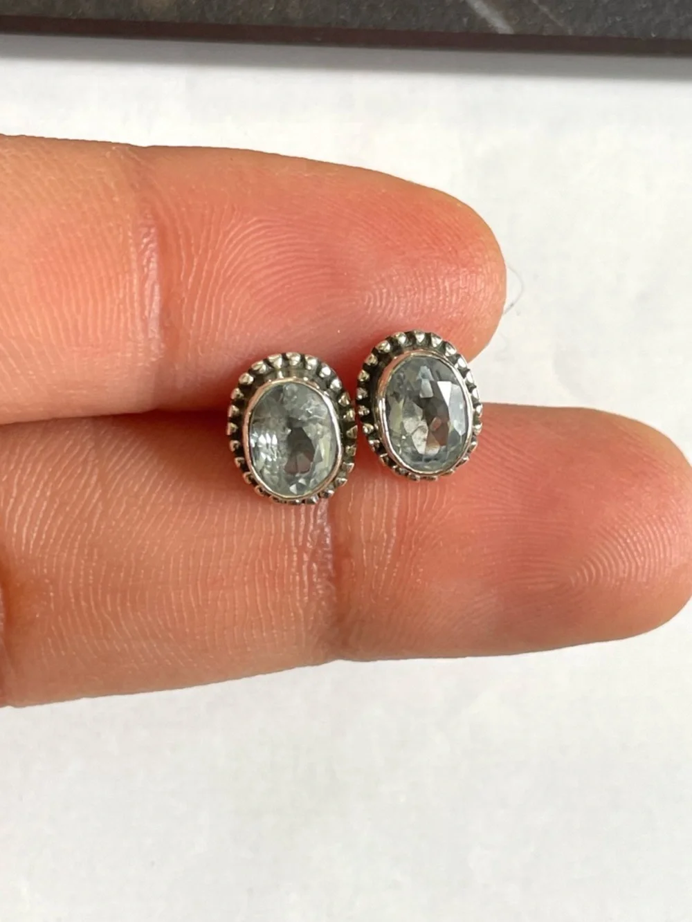 Blue Topaz stud Earrings 925 Sterling Silver,     V I B E S